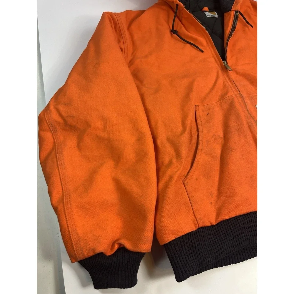 Vintage Carhartt Jacket J140 BLZ Orange Mens XL Quilt Lined Hood Blaze USA Made